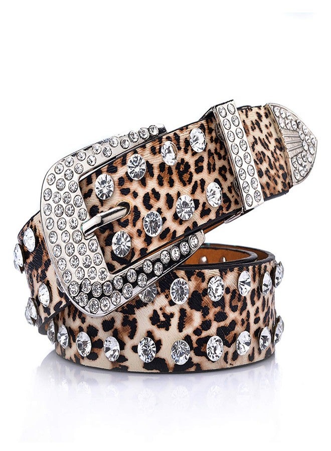 Wemi Leopard Print PU Leather Belts for Women Luxury Rhinestones Pin Buckle Women belt Female Strap for Jeans Dress 43" - Image 1